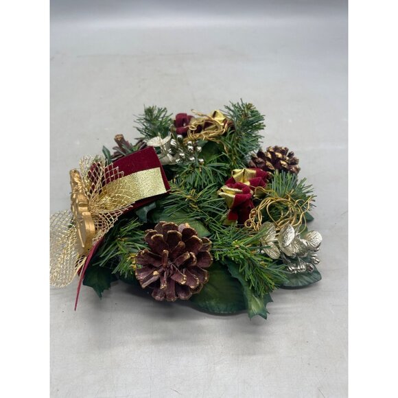 Christmas Candle Rings Wreaths pine cone violin gold ribbon green red 8x8" READ - Picture 2 of 4